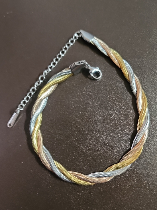 decorated world Jewelry - Anklet Tri-Tone Twisted Chain Anklet - Gold, Silver, Rose Gold 10" New